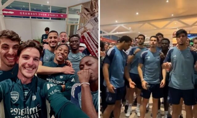 Declan Rice memimpin perayaan Arsenal saat penantian 22 tahun untuk