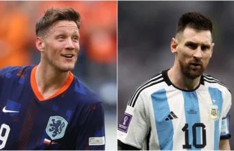 Lionel Messi mengawasi skuad Piala Dunia Belanda dengan saingannya pada tahun 2022 Wout Weghorst.