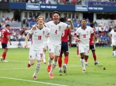 Bintang Arsenal Declan Rice membuka skor dalam pertandingan pemanasan terakhir Inggris melawan Kosta Rika.