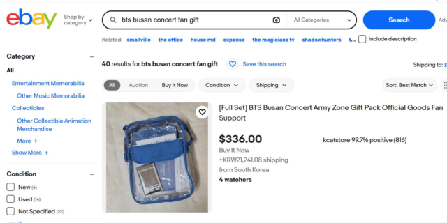 Tas hadiah gratis untuk konser BTS membanjiri pasar sekunder dengan