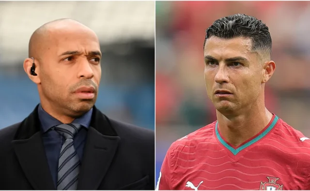 Thierry Henry menuding Cristiano Ronaldo setelah hasil imbang Portugal melawan