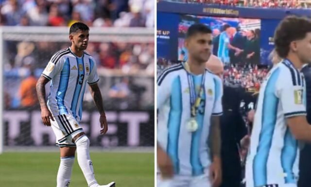 Cristian Romero tampaknya menolak Donald Trump pada upacara medali Piala